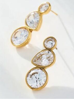 New! Classic Gold Plated Mixed Shape Crystal Earrings (1003) NWOT